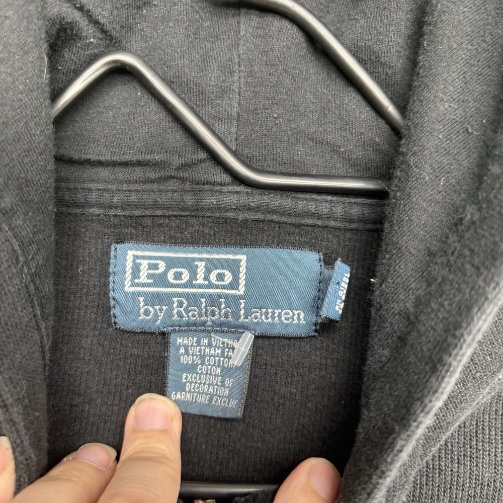 Polo Ralph Lauren Hoodie Womens Medium Sweatshirt Zip Up Pony y2k Cropped Black - Picture 4 of 13